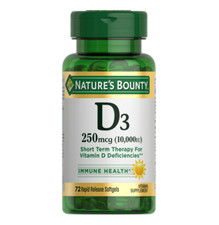 Nature's Bounty Vitamin D3 Softgels- 250 mcg- 10000 IU- 72 Ct