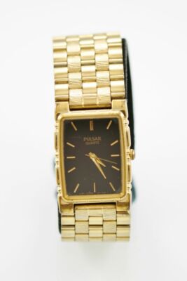 Pulsar Herrenuhr Rechteck Edelstahl Gold Schwarz Quarz Wasserdicht 30 m