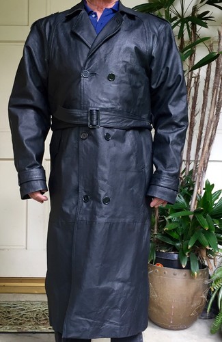 Black Leather Double Breasted Trenchcoat Overcoat