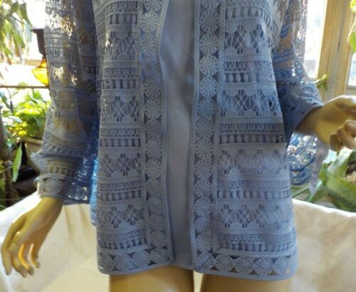 Alfred Dunner 2 Pc French Bistro Lace Top + Tank Size L NWT Blue 3/4 Sleeve Poly - Picture 3 of 12