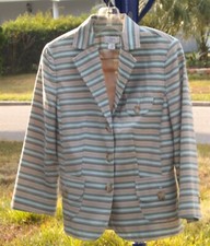 Ann Taylor Loft, Beige Striped, Fully Lined Cotton Jacket, Size 6 Us