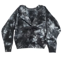 Joy Lab Womens Twisted Front Sweatshirt M Charcoal White Tie Dye Cropped 90s Y2K