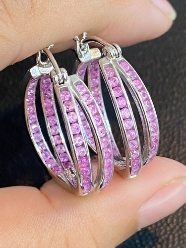 NATURAL PINK SAPPHIRE STERLING SILVER 925 EARRING - 第 2/7 張圖片
