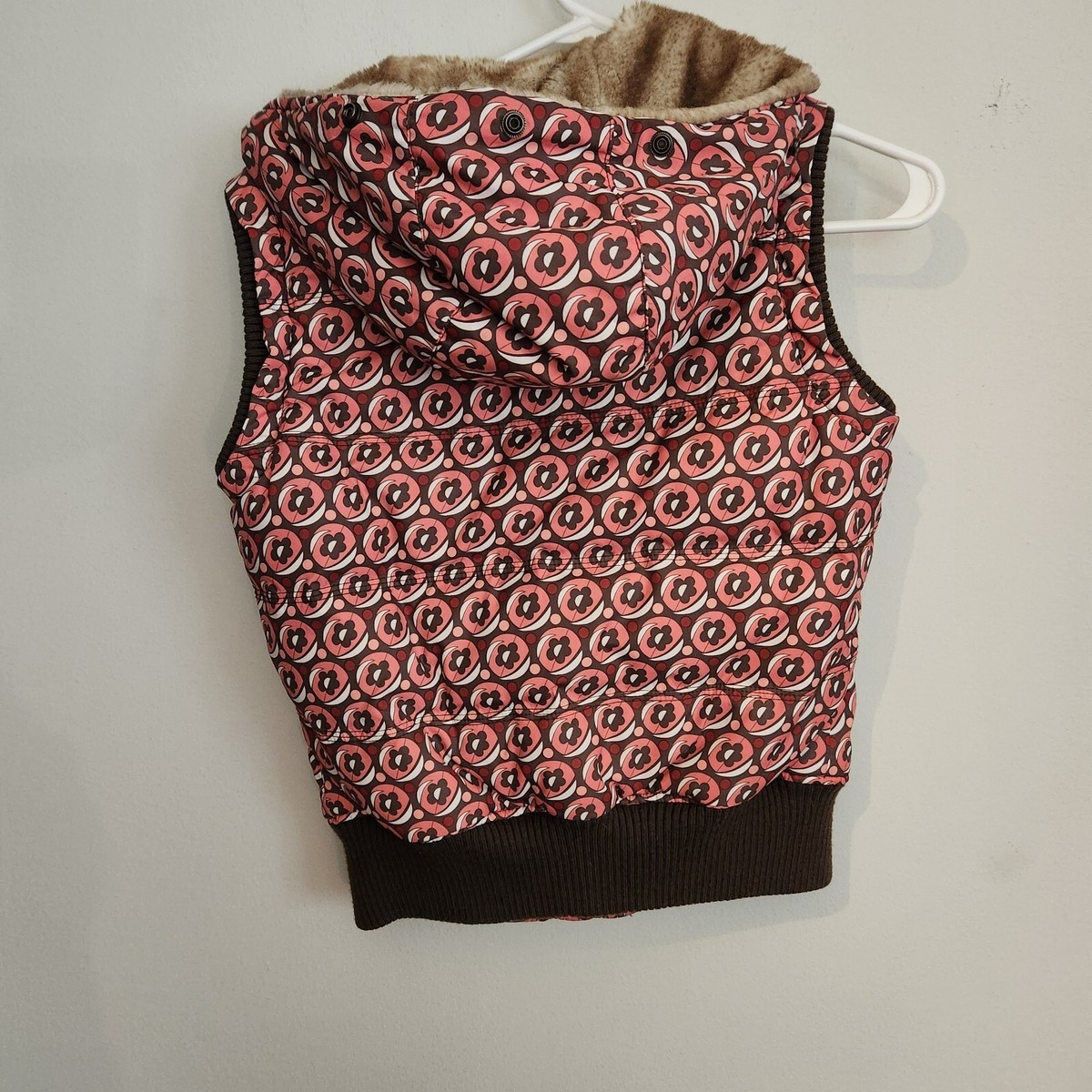 Aeropostale Womens M Pink & Brown Hooded Quilted Puffer Vest
