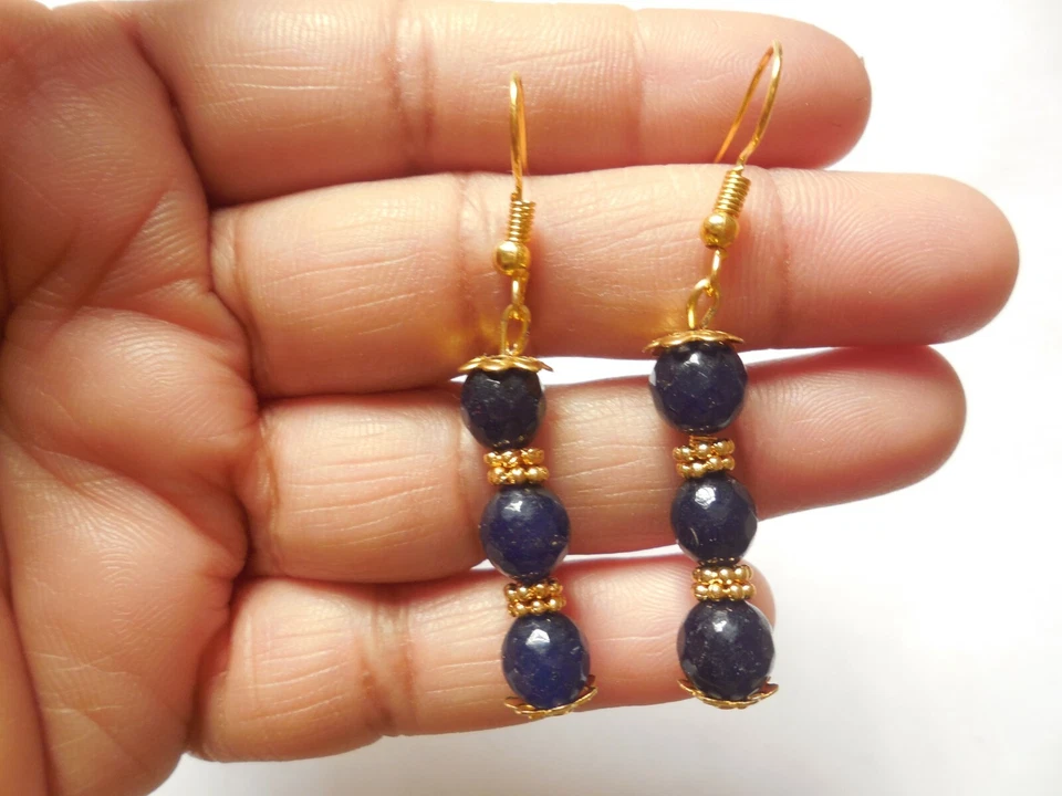 Pendientes araña cuentas cuarzo azul gancho piedras preciosas pendientes joyería perforada Foto 3 de 3