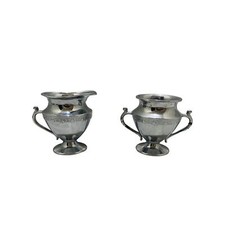 Vintage Chrome Creamer and Sugar Set with Handles Metal Kitchenware