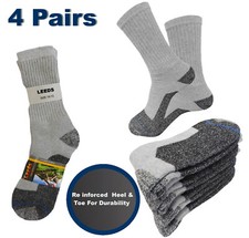 4 Pairs Men's Work Socks GRAY Boots Socks Cushioned 10-13 Reinforced Heel  Toe