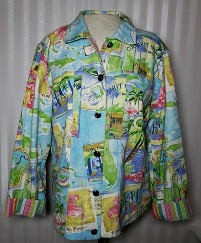 Chaqueta de verano para mujer talla L de Florida mapa turístico de lona de algodón múltiple excelente en excelente condición - Imagen 2 de 8