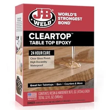 J B Weld ClearTop Epoxy 32 Oz Table Top Coating Scratch Resistant Durable Finish