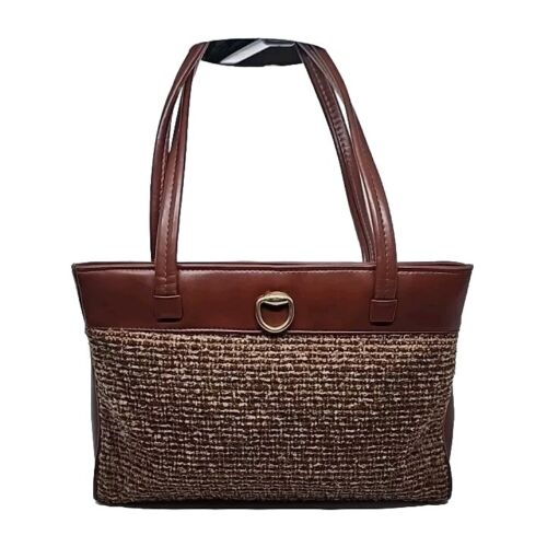 Borsa a mano vintage anni 60 intrecciata chiusura a morsetto in metallo marrone stile retrò - Foto 4 di 18