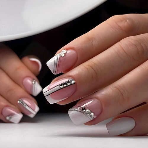 Square Head French Fake Nails Wearable Manicure Press on Nails Nail