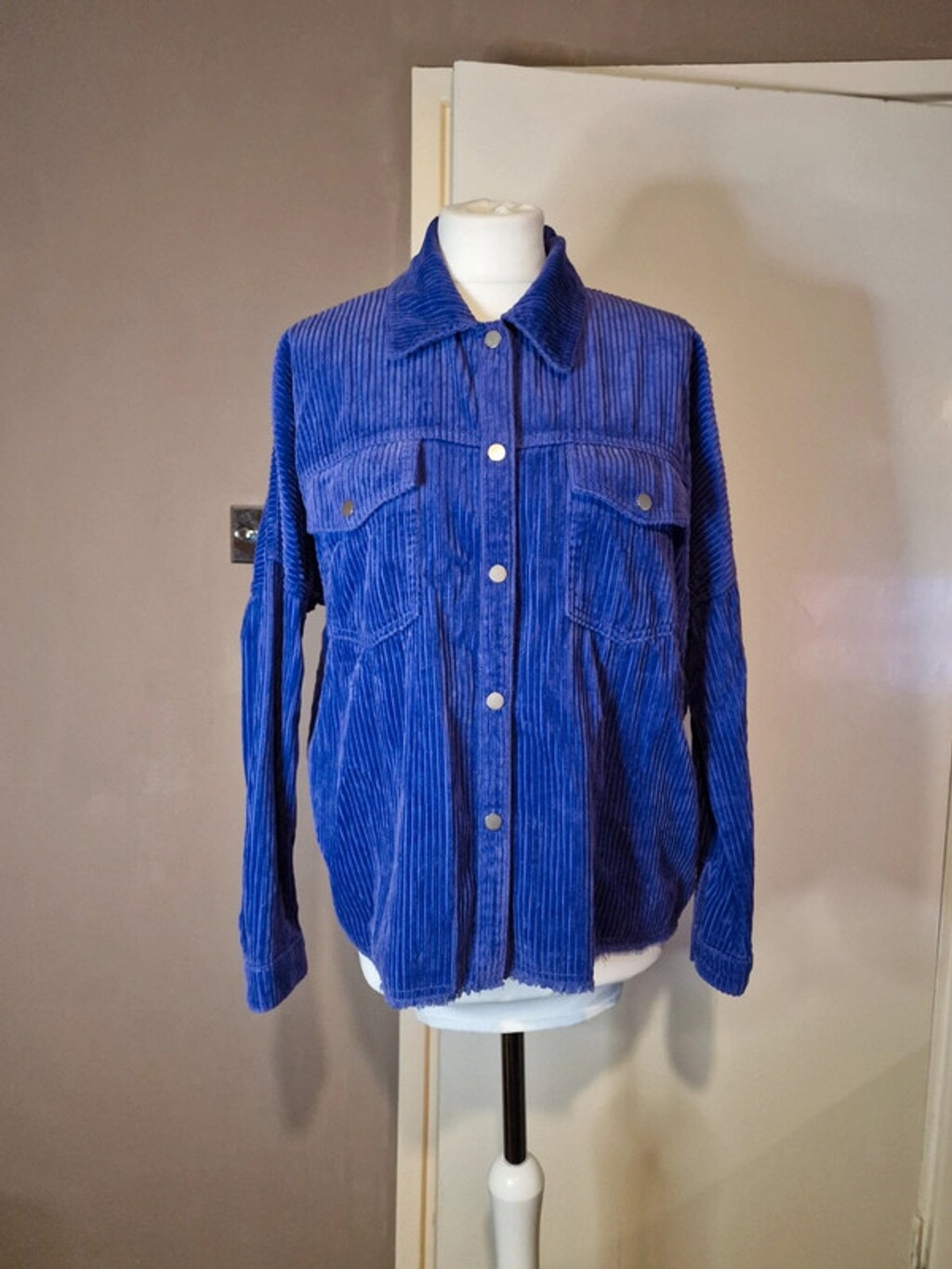 Zara corduroy violet purple relaxed fit raw hem over shirt shacket - S