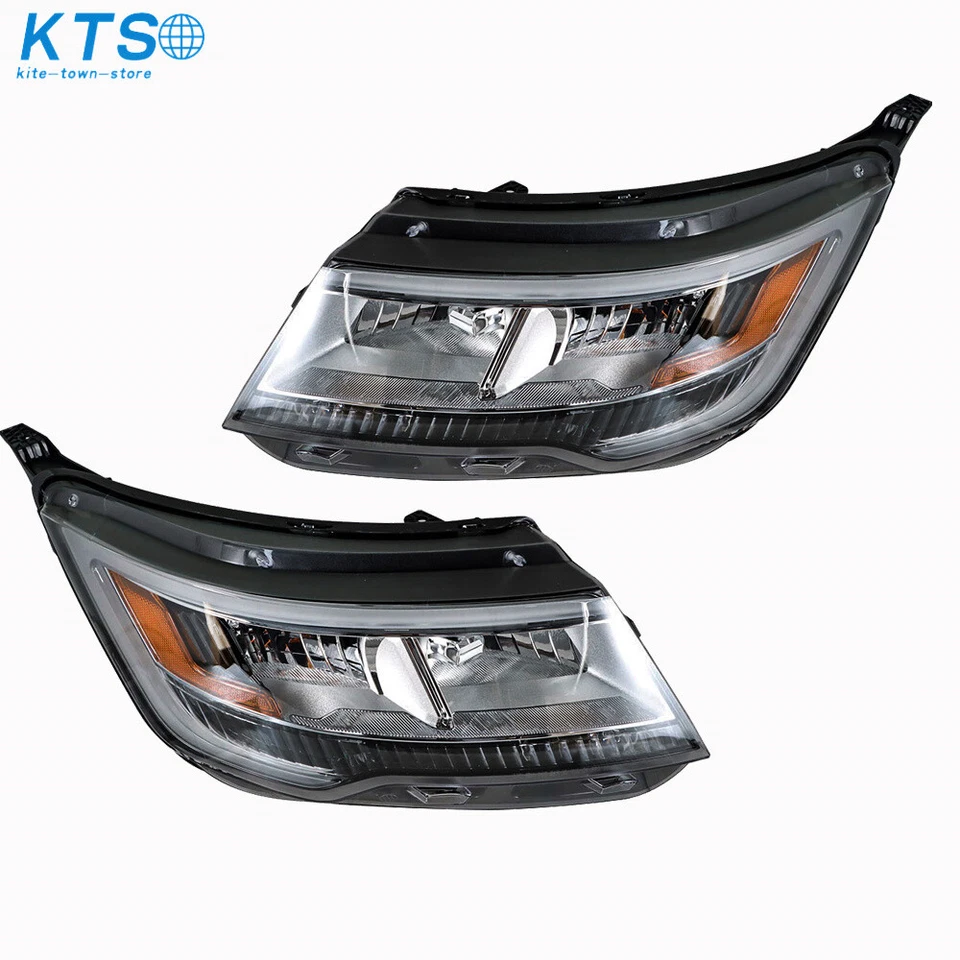 For Ford Explorer Sport 2016-2018 Chrome LED DRL Front Headlights Headlamp Pair - Image 3 of 4