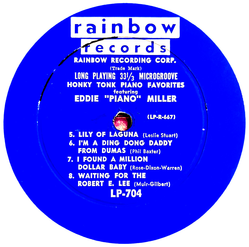 Eddie Piano Miller - Honky-Tonk Favorites - Rainbow Records LP-704 - 10"