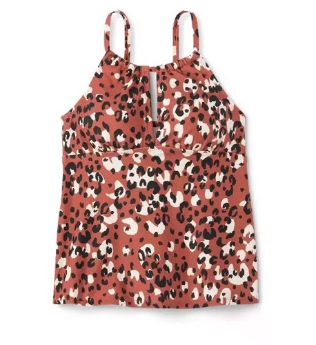 Kona Sol Womens Size M (8-10) Leopard Print High Neck Keyhole Tankini Swim Top - 第 1/10 張圖片