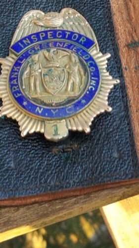 VINTAGE N.Y.C. DISTINTIVO ISPETTORE FRANK L. GREENFIELD CO. INC. E CUSTODIA IN PELLE - Foto 14 di 16
