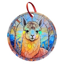 Alpaca - Tan - Sunrise Background Holographic Ornament