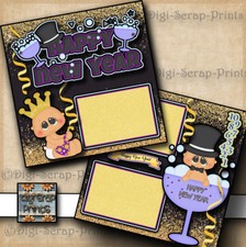HAPPY NEW YEAR 2 premade scrapbook pages paper piecing layout BY DIGISCRAP