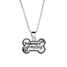 Bone and Paw Pendant Silver Plated Necklace, Dog Memorial Necklace