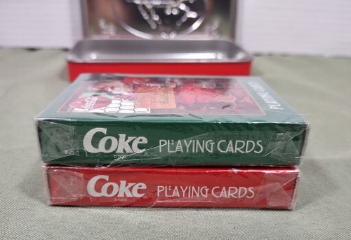 ⭐ NEW 2 Decks Coca Cola Nostalgia Playing Card Set With Open Tin Xmas ⭐ - Picture 6 of 8
