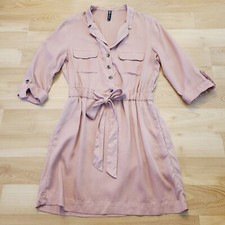 Zara Dress XS Shirt Dress Blush Pink Elastic Tie Waist 3/4 sleeves 34" Length