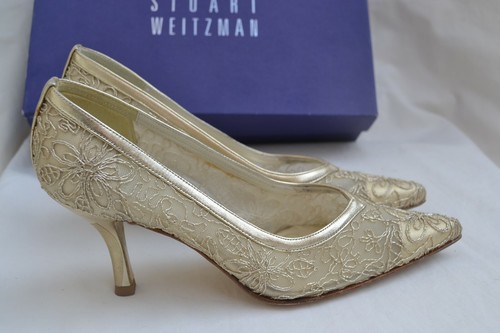 STUART WEITZMAN NEW AUTH Women's Gold Brocade Leather Pump Shoes Size 6 - Picture 6 of 12