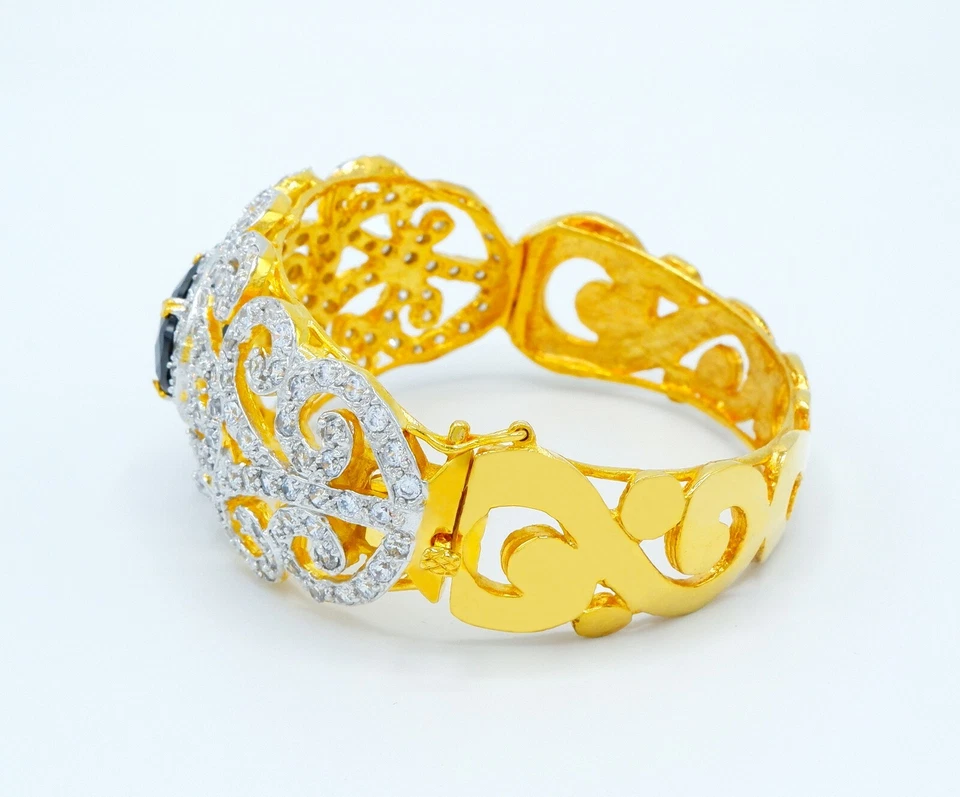 Black CZ Gold Bangle Bracelet 22K 24K Gold Baht Thai Engagement Jewelry Women - Imagem 3 de 4