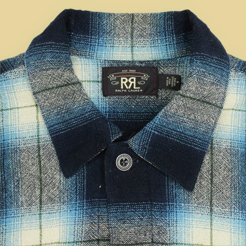 RRL Double RL Blue Shadow Plaid 100% Cotton Flannel Type 2 Trucker Jacket M - Picture 3 of 7