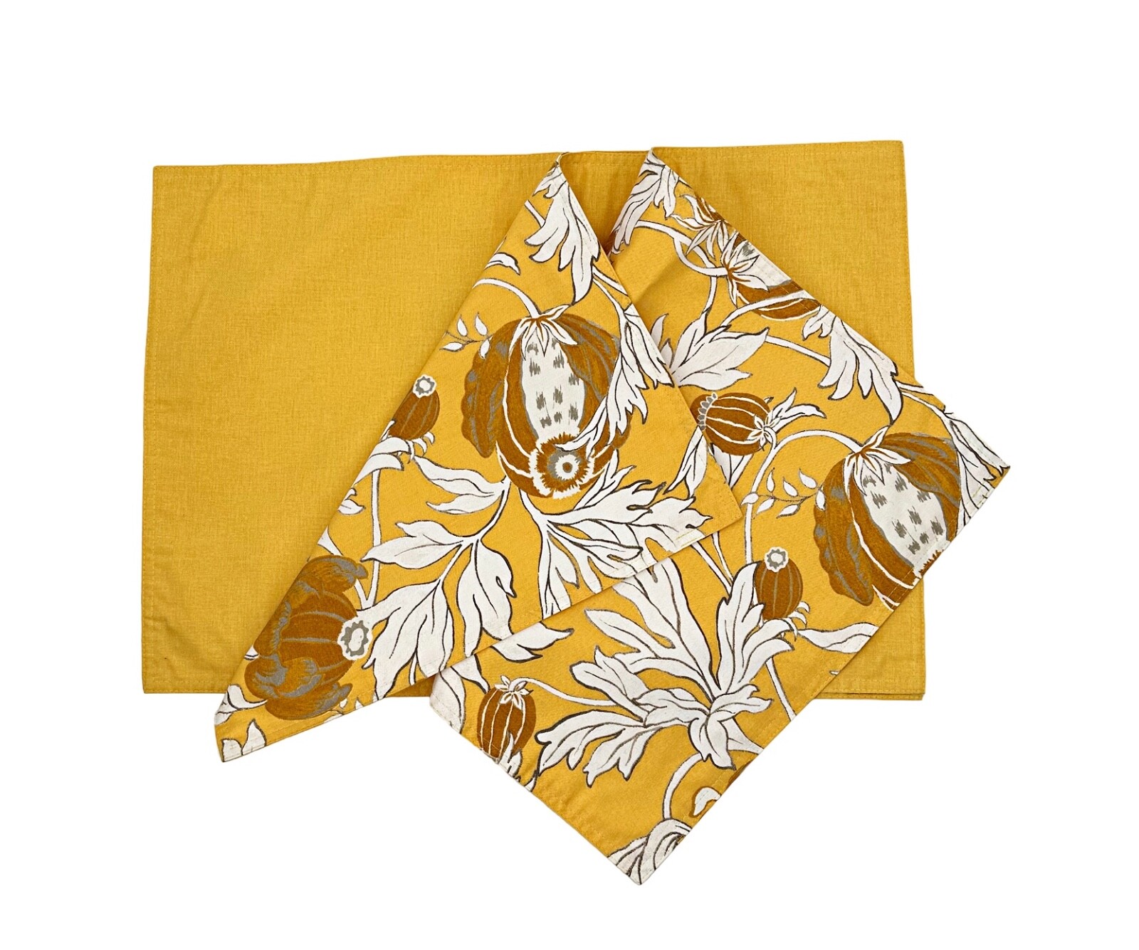 Set of 3 William Sonoma Placemats Yellow Poppy Pods 100 Cotton 20x14.5