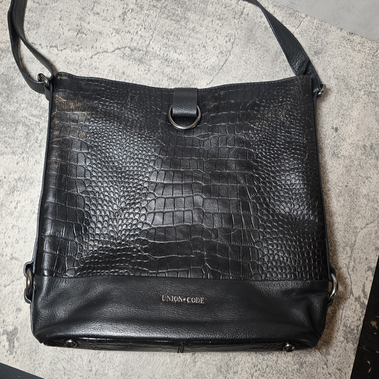 UNION CODE BLACK LEATHER CROCODILE CROSSBODY BAG … - image 1
