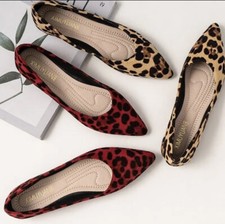 Women Leopard  Ballet Flats Knit Fabric Casual.Plus Size 35-42