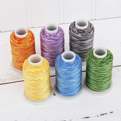 Threadart 100% Cotton Variegated Thread Set | 6 Rainbow Colors | 600M Cones