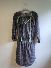 Vince Camuto Blue Green Blouson Dress Cinch Waist Geometric Print Size 6