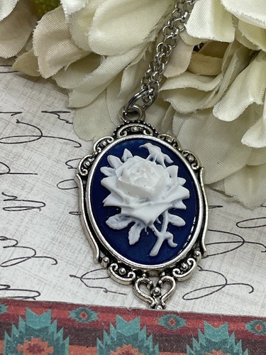 Silver Navy Blue Celtic Irish Rose Heart Wedding Jewelry Birthday necklace Cameo - Picture 9 of 10