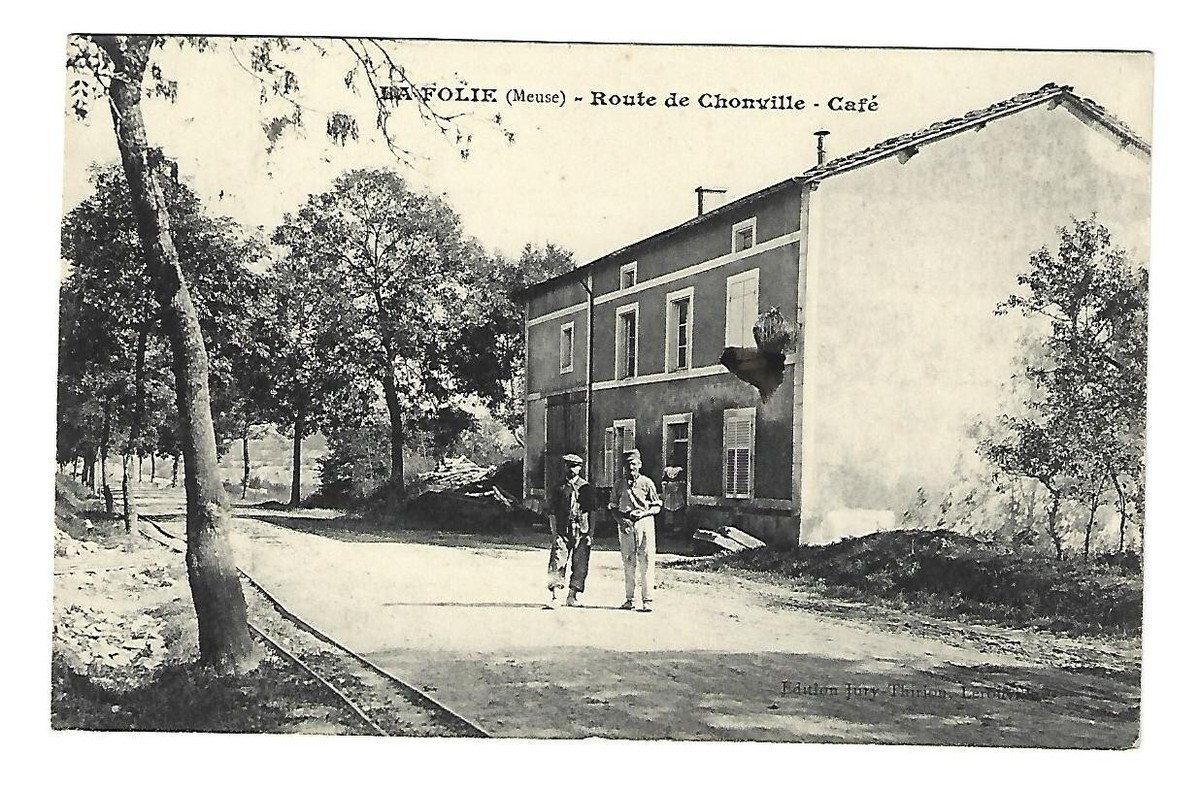 La Folie, Meuse, France, Route de Chonville, Cafe, Old Postcard