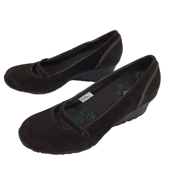 Scarpe Merrell Petunia 9 scarpe con zeppa in camoscio stampa noce marrone