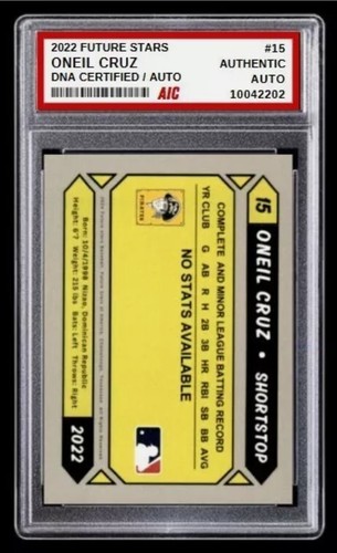 2022 Oneil Cruz Future Stars Signed Rookie Card Pittsburgh Pirates Graded Auto - Picture 2 of 6