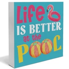 Summer Decor, Pool Decorations Flamingo Pool Wooden Sign Summer Home Decor 