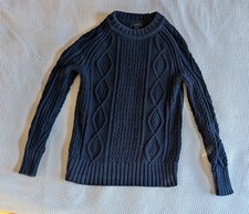 J Crew Men's XS Cotton Cable Knit Crew Neck Sweater Navy Blue Fisherman Classic