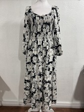 NWT Gap Long Sleeve Smucked Scoopneck Floral Midi Dress Size L