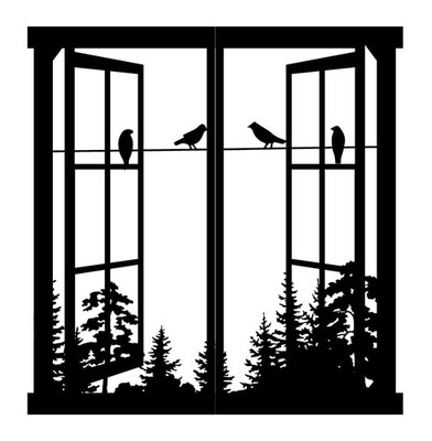 Metal Wall Decor Windows Birds Art Mountain Forest Nature Sculptures Black
