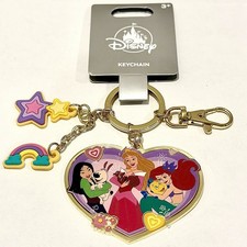 2026 Disney Parks Princess Heart Keychain Mulan Ariel Aurora Dog Rainbow Stars