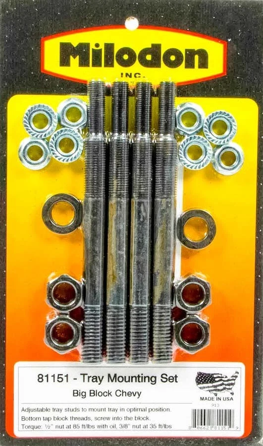 Milodon 81151, Set of 4 Black Steel Bbc Tray Install Kit Performance Racing Part - Image 3 of 4