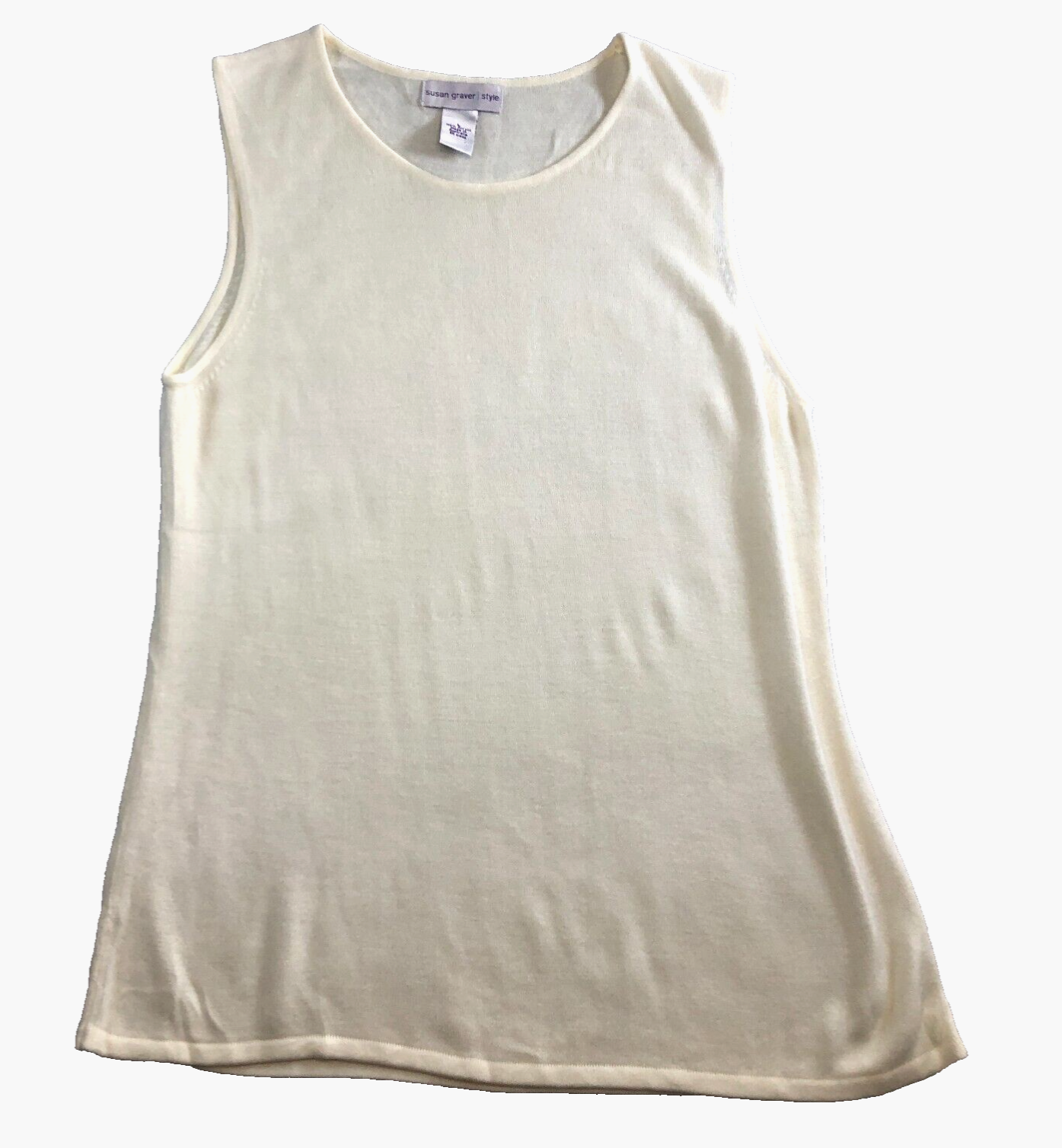 Susan Graver Style Womens Sleeveless Top Size L Ivory Round Neck Knit