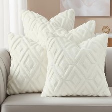 Pack of 4 Faux Fur Throw Pillow Covers 18" x 18" Pack of 4 Cream White