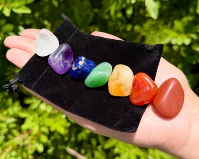 7 Chakra Tumbled Stones & Carry Pouch (Crystal Balancing Set, Crystal Healing)