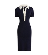 J. Crew Short Sleeve Contrast Trim Knit Dress Collar Navy Blue Dream Size M