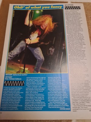 Vintage OBITUARY JOHN TARDY / OZZY ZAKK WYLDE A4 POSTER KERRANG MAGAZINE CLIPPIN