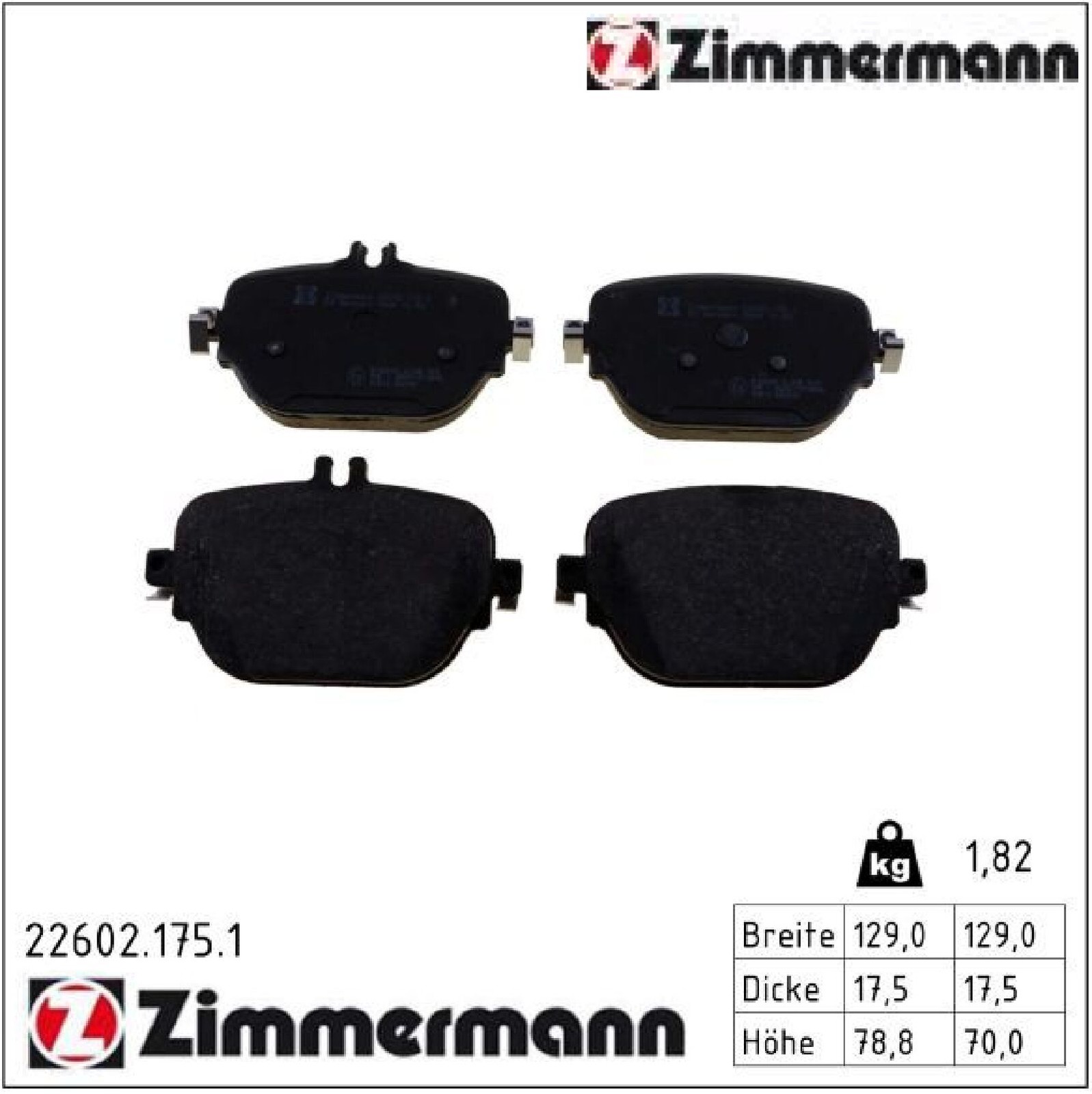 Zimmermann 22602.175.1 Bremsbelagsatz für Scheibenbremse Bremsbelagsatz