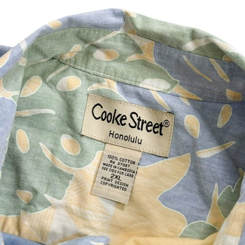 Cooke Street Hawaiian Shirt 2XL Floral Leaf Fronds Reverse Print Yellow Blue - Picture 4 of 6